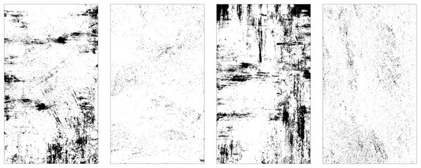 Set of monochrome texture backgrounds. Collection of four grunge wall texture 