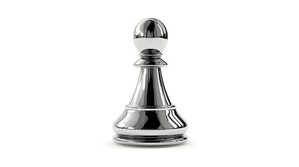 A shiny chrome chess pawn stands alone against a white background, representing strategy and competition.