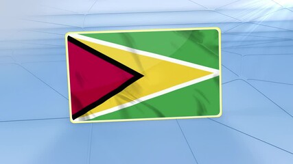 Guyana National Flag 3D Render, Realistic Waving Animation on Abstract Blue Geometric Background