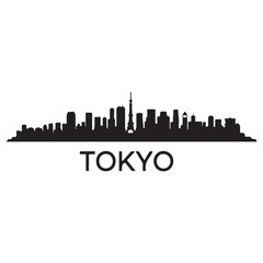Fototapeta premium Tokyo city skyline horizontal banner. Black of Tokyo city, Japan. Vector template for your design. Vector black silhouette. with white background