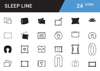 Sleep Mood Icons editor vector set  Bedtime, Moon, Stars, Pillow, Zzz, Dream, Relaxation, Sleep Mask, Night, Cozy, Rest, Nap, Calm, Sleepy Face
