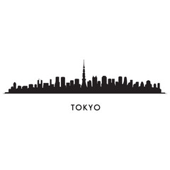 Naklejka premium Tokyo city skyline horizontal banner. Black of Tokyo city, Japan. Vector template for your design. Vector black silhouette. with white background