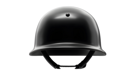 A shiny black helmet on a white background, highlighting its sleek design and safety features.