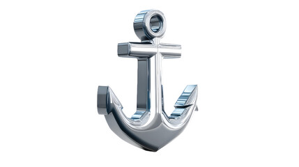 A shiny, metallic anchor symbolizing stability and strength against a plain background.