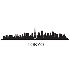 Fototapeta premium Tokyo city skyline horizontal banner. Black of Tokyo city, Japan. Vector template for your design. Vector black silhouette. with white background