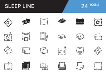 Sleep Mood Icons editor vector set  Bedtime, Moon, Stars, Pillow, Zzz, Dream, Relaxation, Sleep Mask, Night, Cozy, Rest, Nap, Calm, Sleepy Face