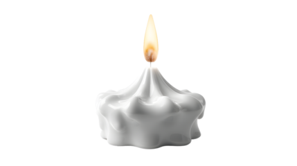 A beautiful white candle with a flickering flame, creating a warm and serene atmosphere.