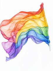 Elegant watercolor illustration of flowing rainbow-colored fabric with soft curves and transparency, symbolizing pride, freedom, and diversity.
