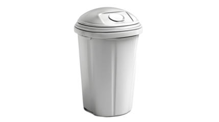 A sleek white plastic trash can featuring a push lid mechanism, ideal for modern home or office use.