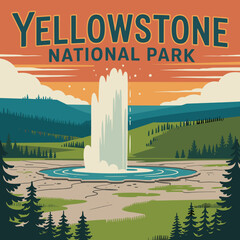 Yellowstone Old Faithful Geyser Eruption – National Park Poster