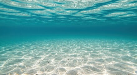 Underwater Serenity Scene of Crystal-Clear Ocean Water with Sandy Seabed Showing Light Reflections Tranquility and Ocean Beauty in Marine World Scenery