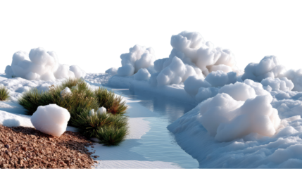 Frozen Landscape: A breathtaking panorama unfolds, revealing a pristine winter landscape blanketed in a layer of fresh snow and ice. The scene captures the serenity of a cold environment.