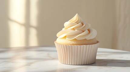 3D Cupcake with Delicate Frosting on a Marble Surface
