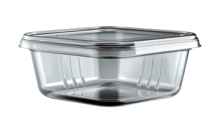 Clear Container Showcase: A transparent food container with a sleek design, perfectly demonstrating its potential for culinary storage. This image highlights its simplicity and functionality.
