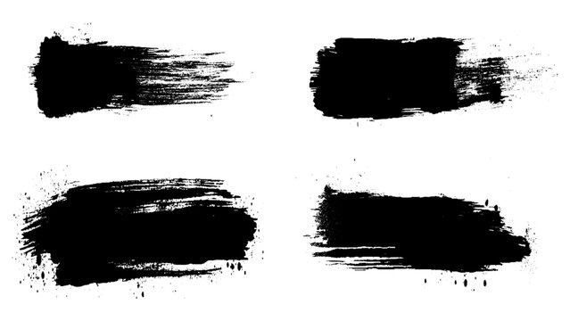 set four black strokes of paint isolated on a white background.  blank background with copy space for text. Vector illustration.
