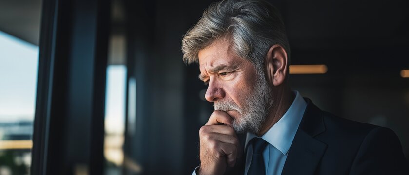 A thoughtful businessman at a contemporary workplace.