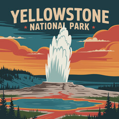 Yellowstone Old Faithful Geyser Eruption – National Park Poster