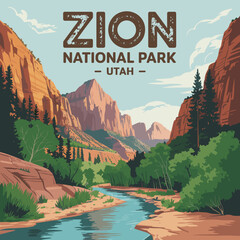 Zion National Park Canyon and River View &ndash; Utah Poster