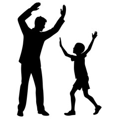 Fototapeta premium Father and Son Celebrating with High Five Silhouette