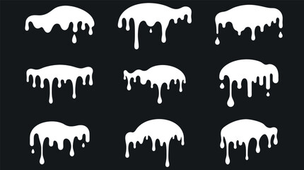 Dripping paint, a simple illustration: A collection of melting paint illustrations in vibrant white against a dark background. This graphic element offers a modern and eye-catching touch