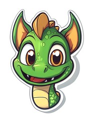 Cute Cartoon Green Dragon Head