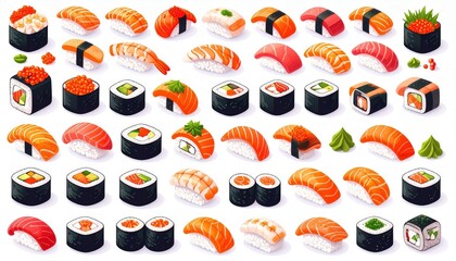 Pixel Art Sushi Collection Illustration