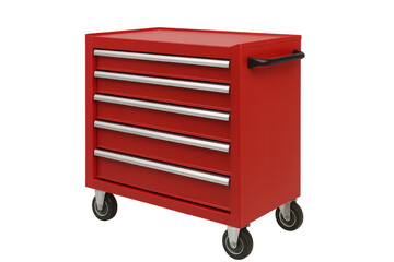 Red metal rolling tool cabinet isolated on transparent background