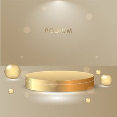 
Golden podium with spheres. Luxury display stage for product presentation, awards or promotions. 3D render. Vector