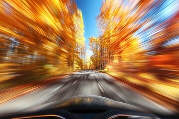 Fototapeta premium Autumn drive through vibrant forests scenic route photography bright colors perspective nature's beauty