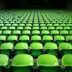 rows of vibrant green seats in a stadium, arranged in a neat and orderly pattern