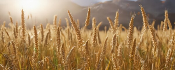 Fototapeta premium Golden wheat swaying gently in bright sunlight , outdoors, summer, photography