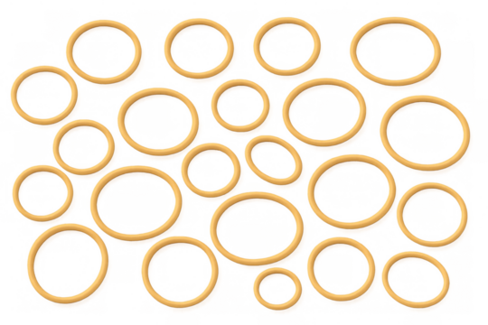 Golden rings of different sizes forming a pattern on transparent background