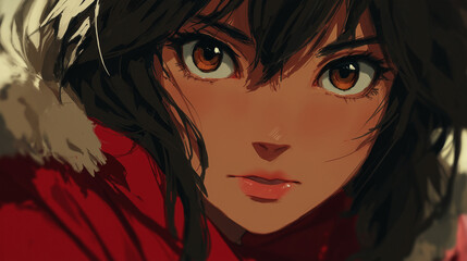 Illustration Close Up Portrait Young Woman Expressive Eyes
