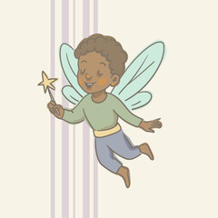 Cartoon Illustration of a Flying Fairy, Whimsical Vector Character