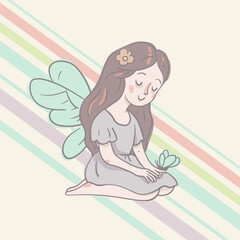 Cartoon Illustration of a Flying Fairy, Whimsical Vector Character