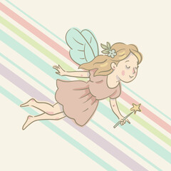 Cartoon Illustration of a Flying Fairy, Whimsical Vector Character