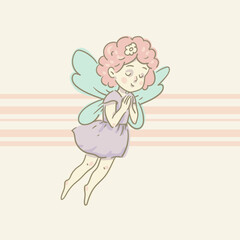 Cartoon Illustration of a Flying Fairy, Whimsical Vector Character