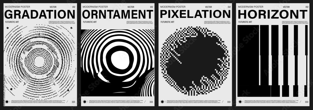 Poster modern vector posters with bold black and white geometric patterns exemplify a minimalistic, futuris
