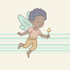 Cartoon Illustration of a Flying Fairy, Whimsical Vector Character