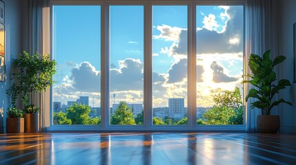 Fototapeta premium Sunset View from Modern Apartment Window