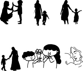 vector icon pack of mother and her kid perfect for mother's day theme