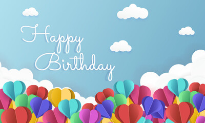 Paper art of happy birthday calligraphy hand lettering with colorful love paper art 