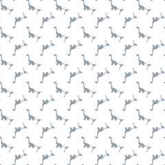 Seamless Pattern of Gray Dinosaur Silhouettes on White Background