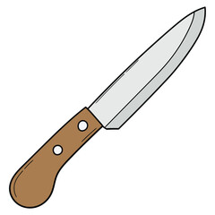 Hand drawn cartoon chef's knife on white background.