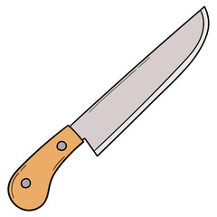 Hand drawn cartoon kitchen knife on white background.