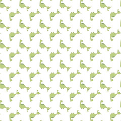 Seamless Pattern With Green Dinosaur Illustrations on White Background