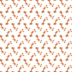 Seamless Repeating Pattern With Playful Orange Cartoon Dinosaurs