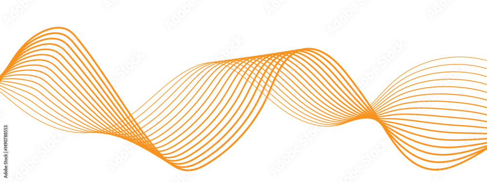 Fototapete Abstract minimalistic wave pattern composed of smooth, orange gradient curves on a white background. Parallel elliptical lines forming with wave rhythm,  harmonious and flowing motion.