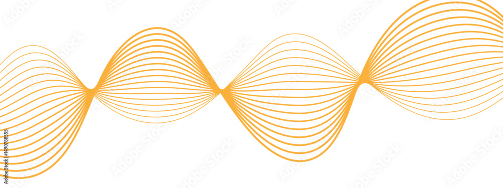 Aufkleber Abstract minimalistic wave pattern composed of smooth, orange gradient curves on a white background. Parallel elliptical lines forming with wave rhythm,  harmonious and flowing motion.