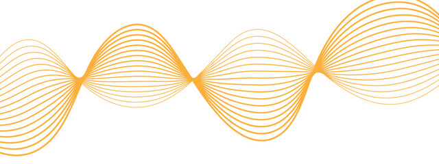 Abstract minimalistic wave pattern composed of smooth, orange gradient curves on a white background. Parallel elliptical lines forming with wave rhythm,  harmonious and flowing motion.